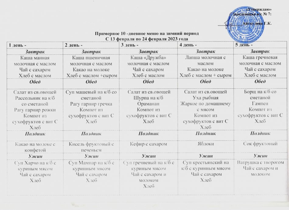 Примерное 10-дневное меню