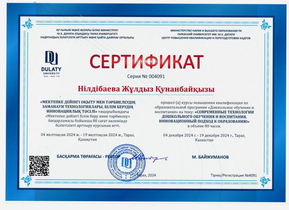 2024 жылдағы біліктілік арттыру курсынан өткен педагогтердің сертификаттары